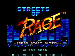 Streets of Rage title screen for Sega Master System